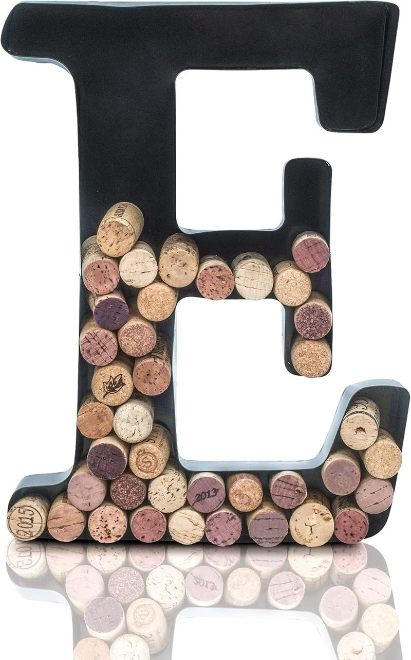 Made Easy Kit Metal Letter Wine Cork Keepsake Saver & Holder Monogram w/Free Wall Mount Kit A-Z (Letter E, Large) - Image 2